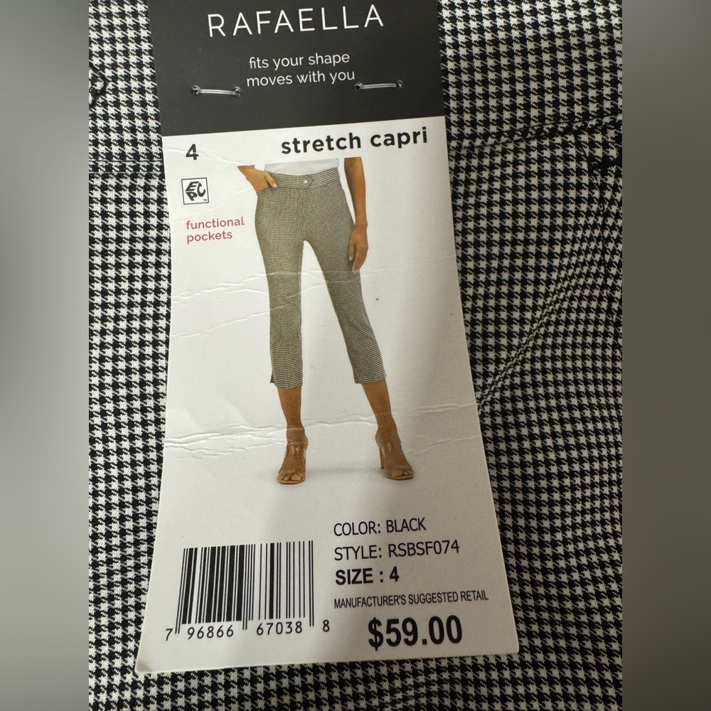 Rafaella Black Checkered Stretch Capri Pants – Sizes 4, 6, 14 – NWT - Picture 5 of 5
